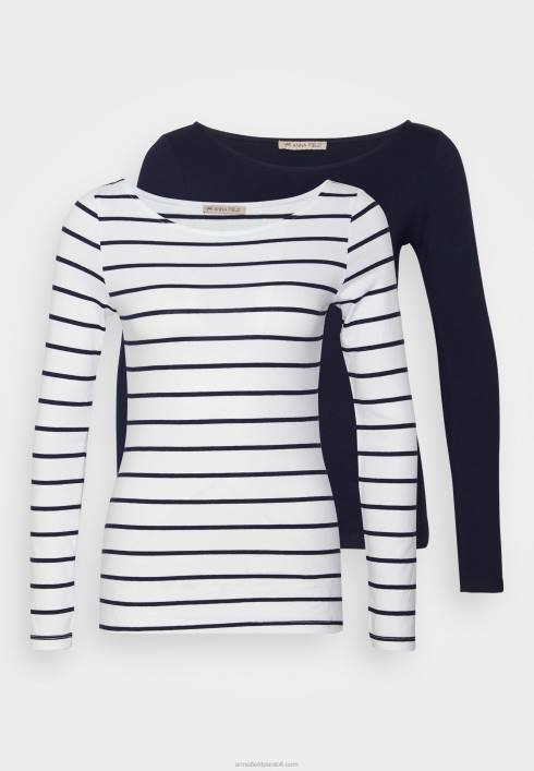 femei Pachet de 2 topuri cu mâneci lungi alb/bleumarin Anna Field2284587