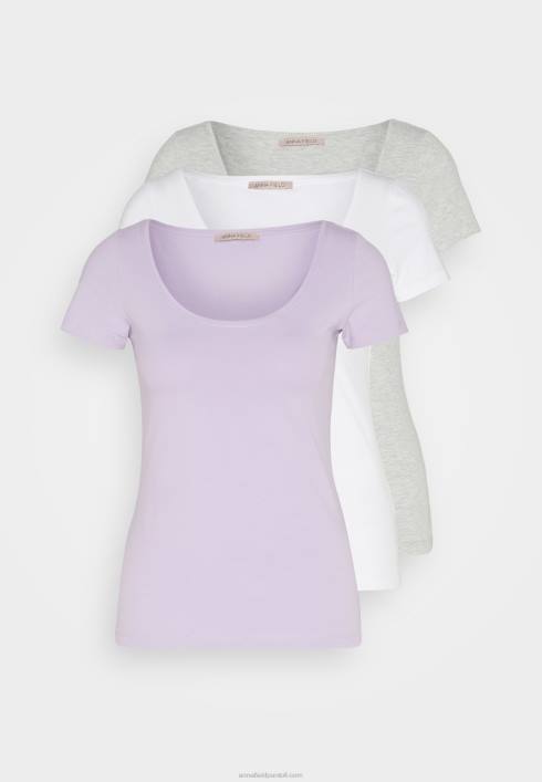 femei Pachet de 3 tricouri de bază mov/alb/gri deschis pestriț Anna Field2284264